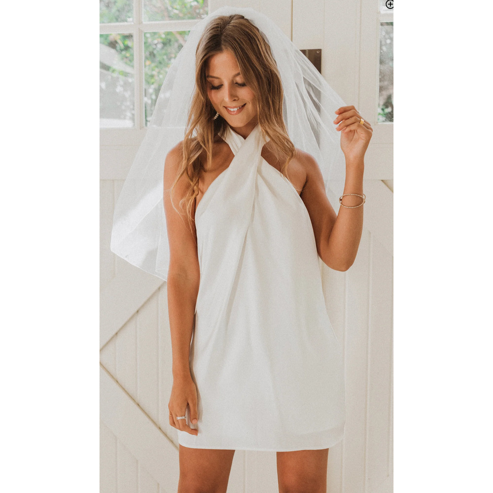 Show Me Your MuMu Jasmine Halter Mini Dress Womens Small Ivory Luxe Satin New